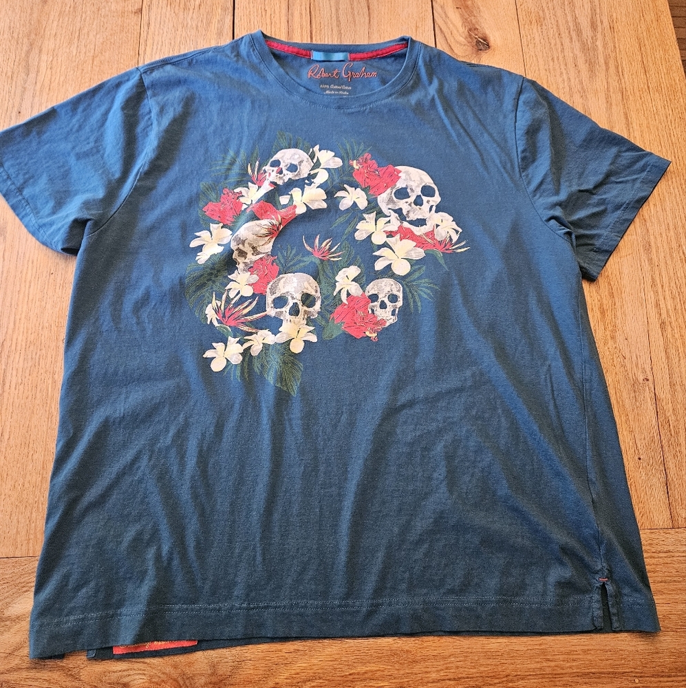 Robert Graham Blue Skull Floral Men's Shirt